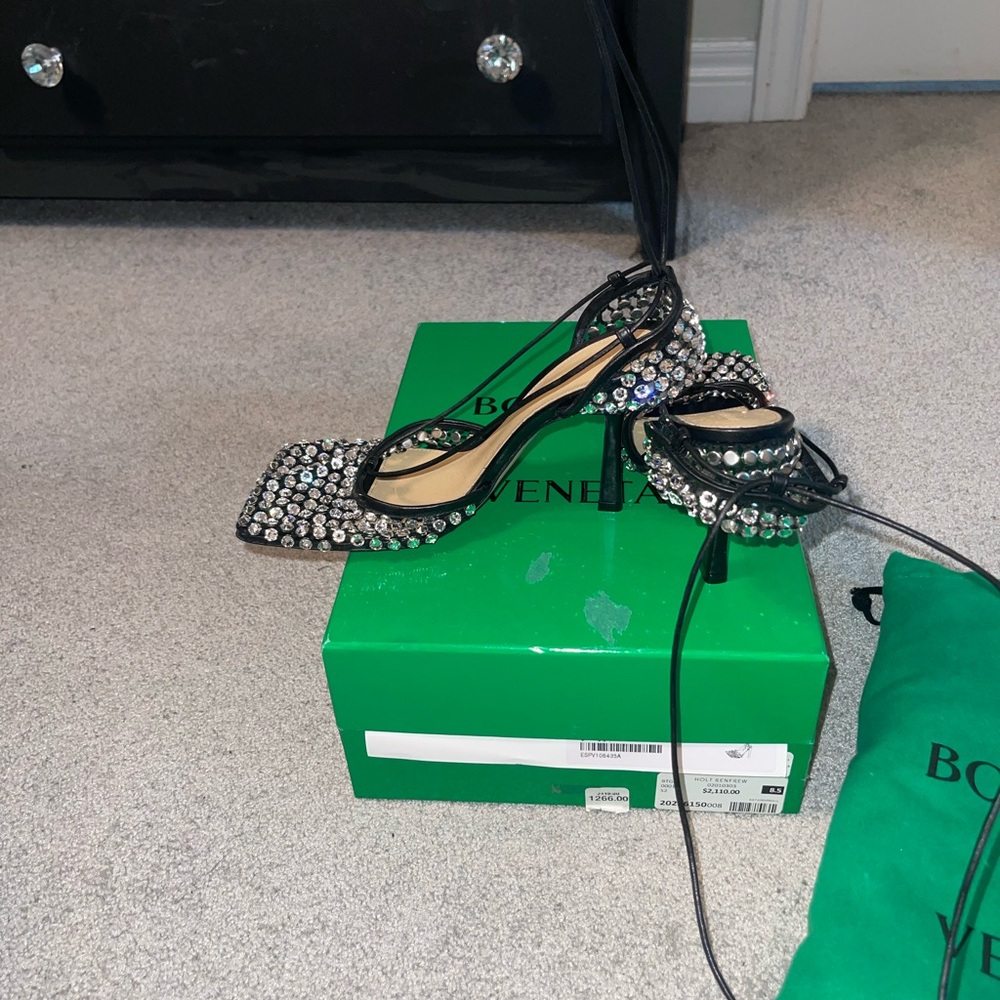 Bottega Veneta Black Crystal-Embellished Heels 38.5 Brand New in Box - Picture 7 of 9
